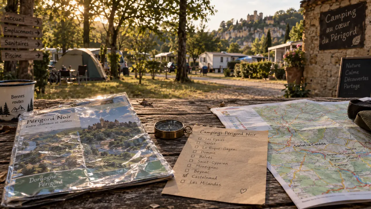 Liste camping perigord noir devant un camping en Périgord Noir