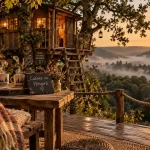 Logement insolite Périgord Noir : cabane dans les chênes, terrasse à Sarlat