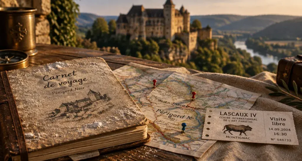 musee perigord noir : carnet, ticket Lascaux IV et carte du Périgord Noir