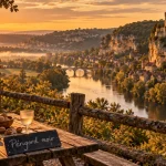 Panorama du perigord noir region à la golden hour sur la Dordogne