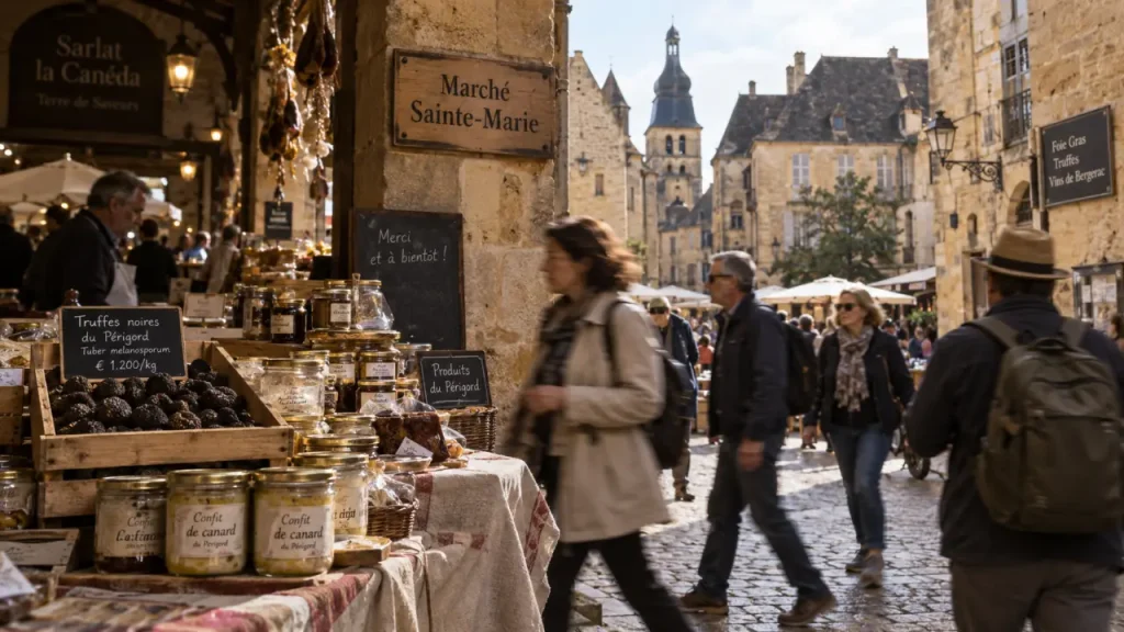 Things to do in sarlat dordogne : marché Sainte-Marie, truffes et confits, Sarlat