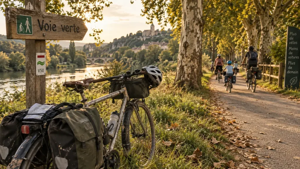 Voyage à vélo dordogne : vélo et voie verte le long d’une rivière